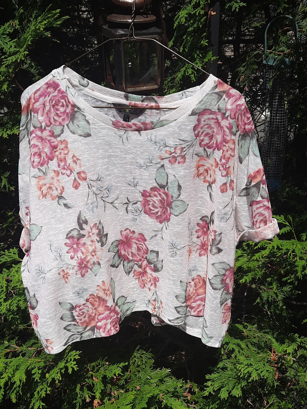 Women’s XXL Y2K Aestetic Floral Crop Top in Pink and Green